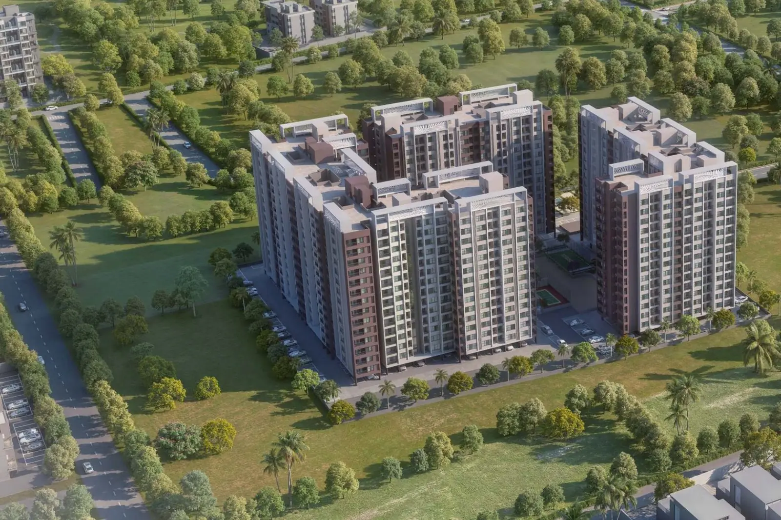 Aerial view of the Raahee Parna towers in Dudulgaon near Moshi, Pune